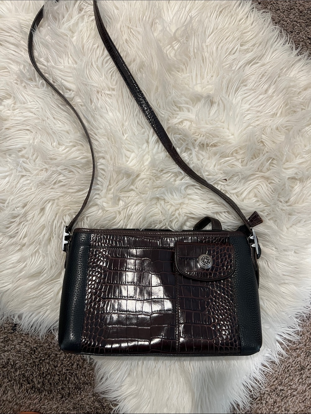 Brighton Brown Croc-Embossed Leather Crossbody Bag
